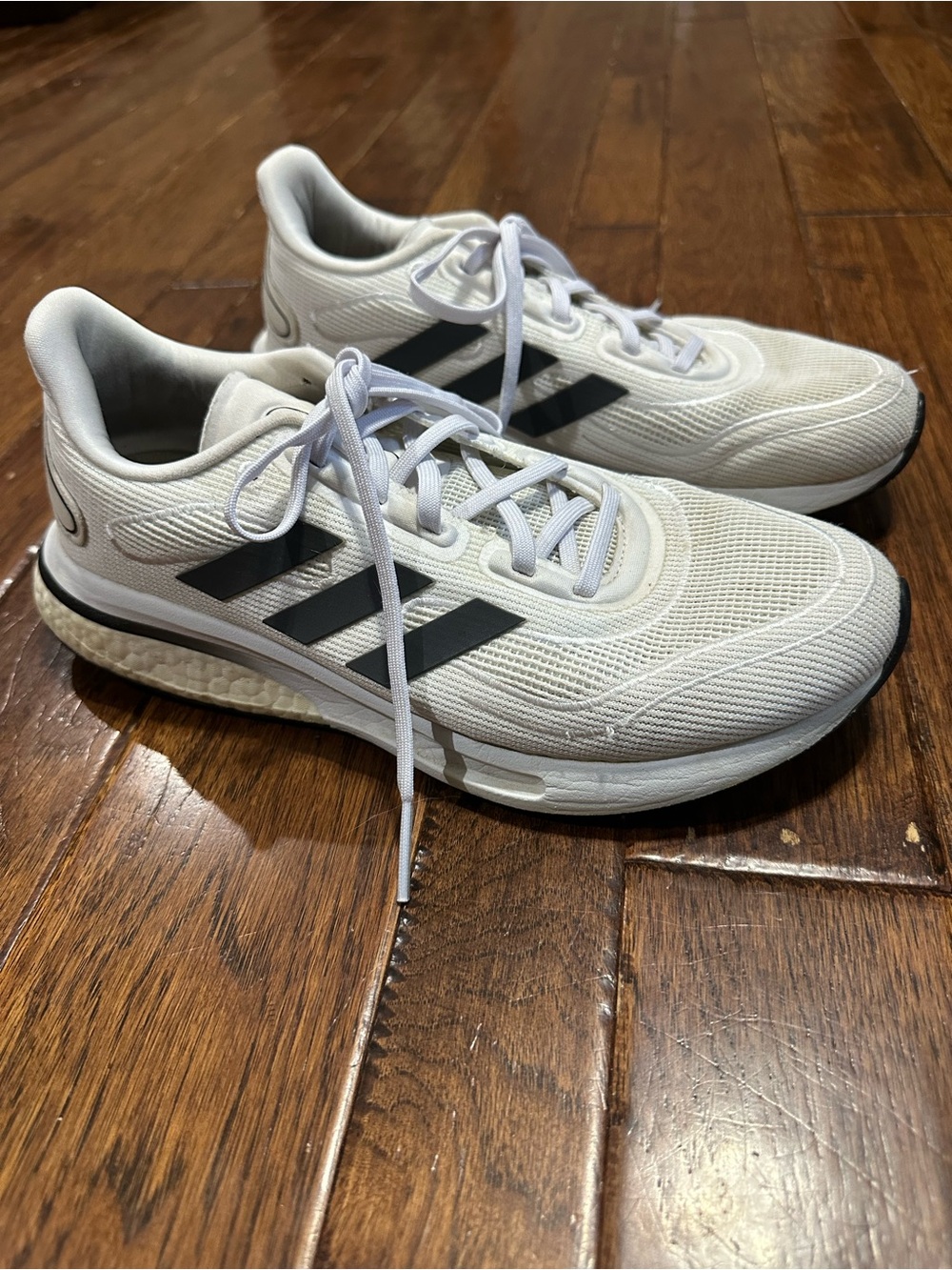 Men's Adidas Running Shoes - White with Black Stripes Size 7